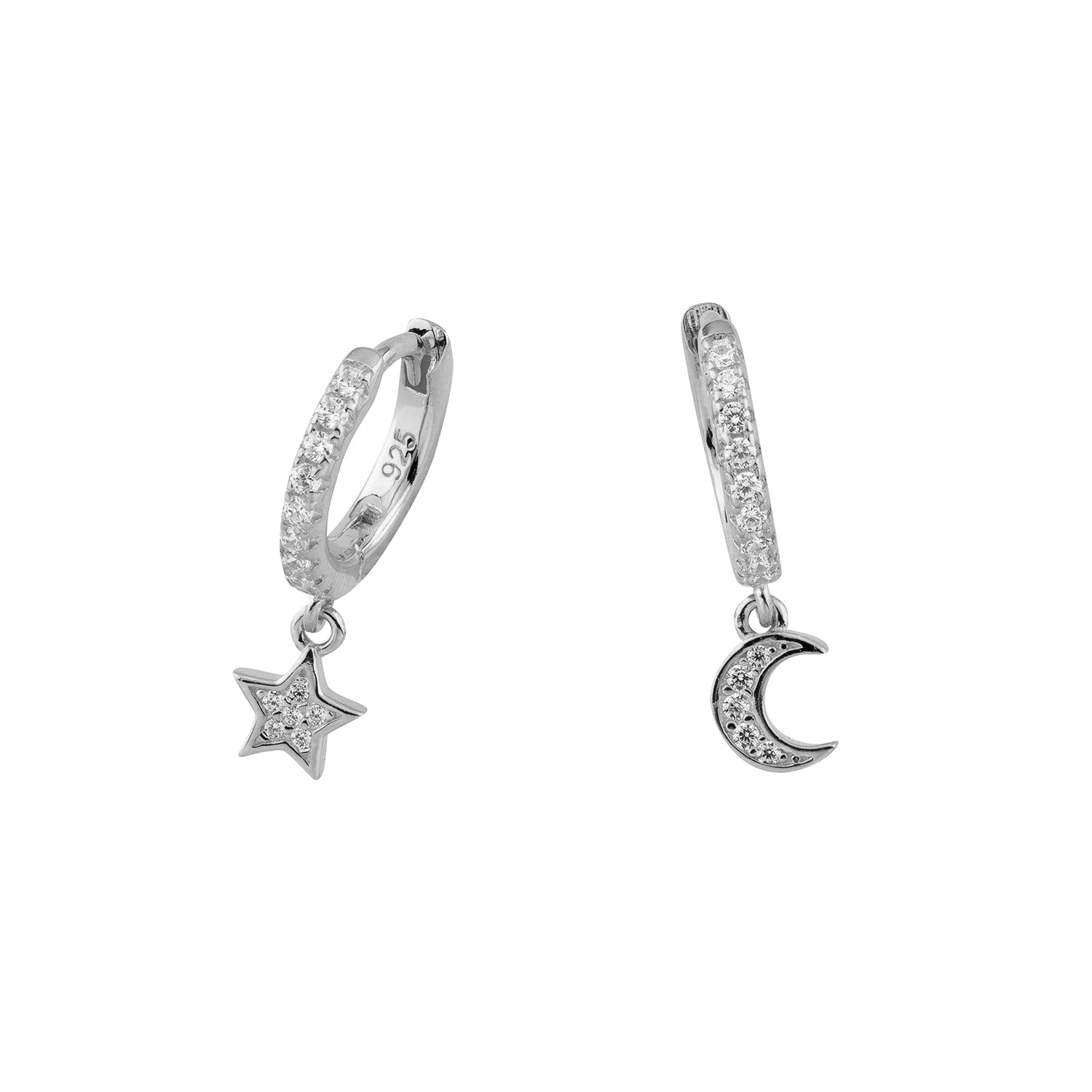 Hoop earrings moon and stars